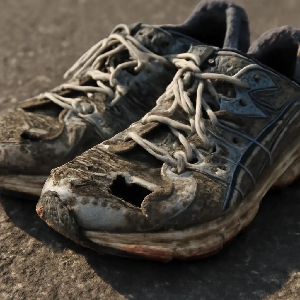 Изношенные кроссовки с плохой подошвой