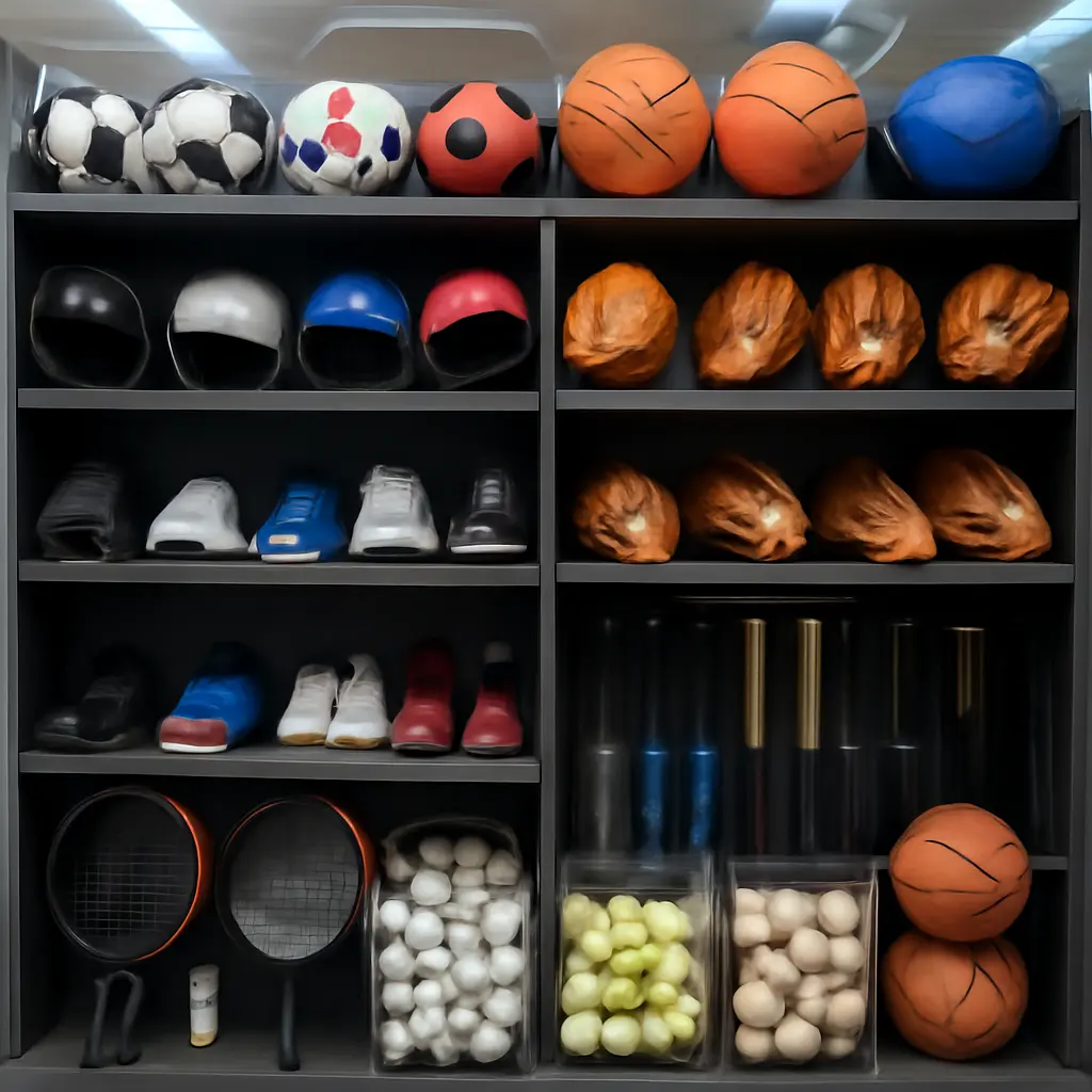 Разнообразие спортивного снаряжения на полках магазина MountainSport