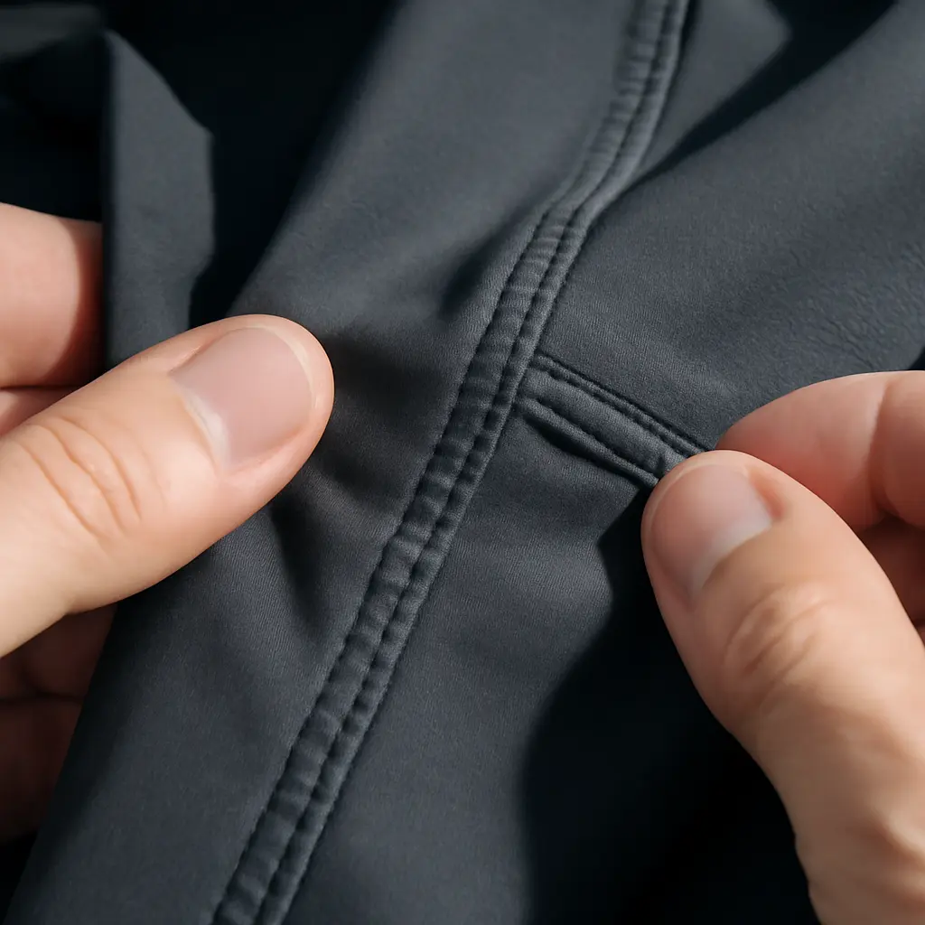 Проверка швов спортивной экипировки Детальный осмотр швов и материалов спортивного снаряжения перед покупкой в магазине