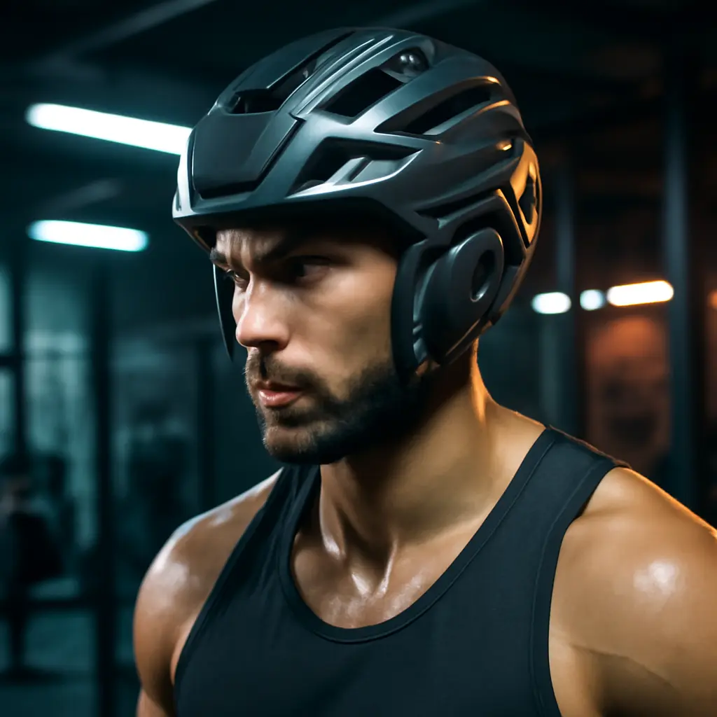 Шлем Cripta SS на тренирующемся в спортзале