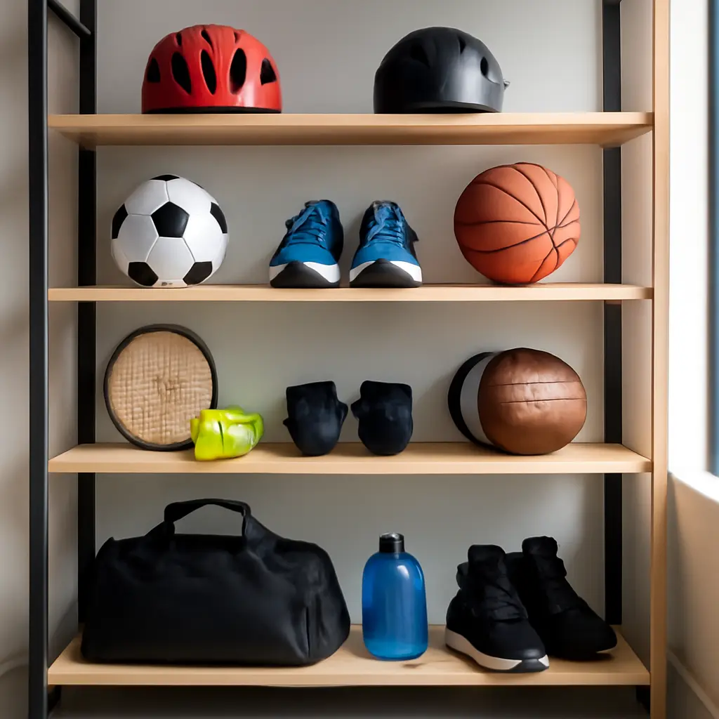 Современное спортивное снаряжение на полке магазина